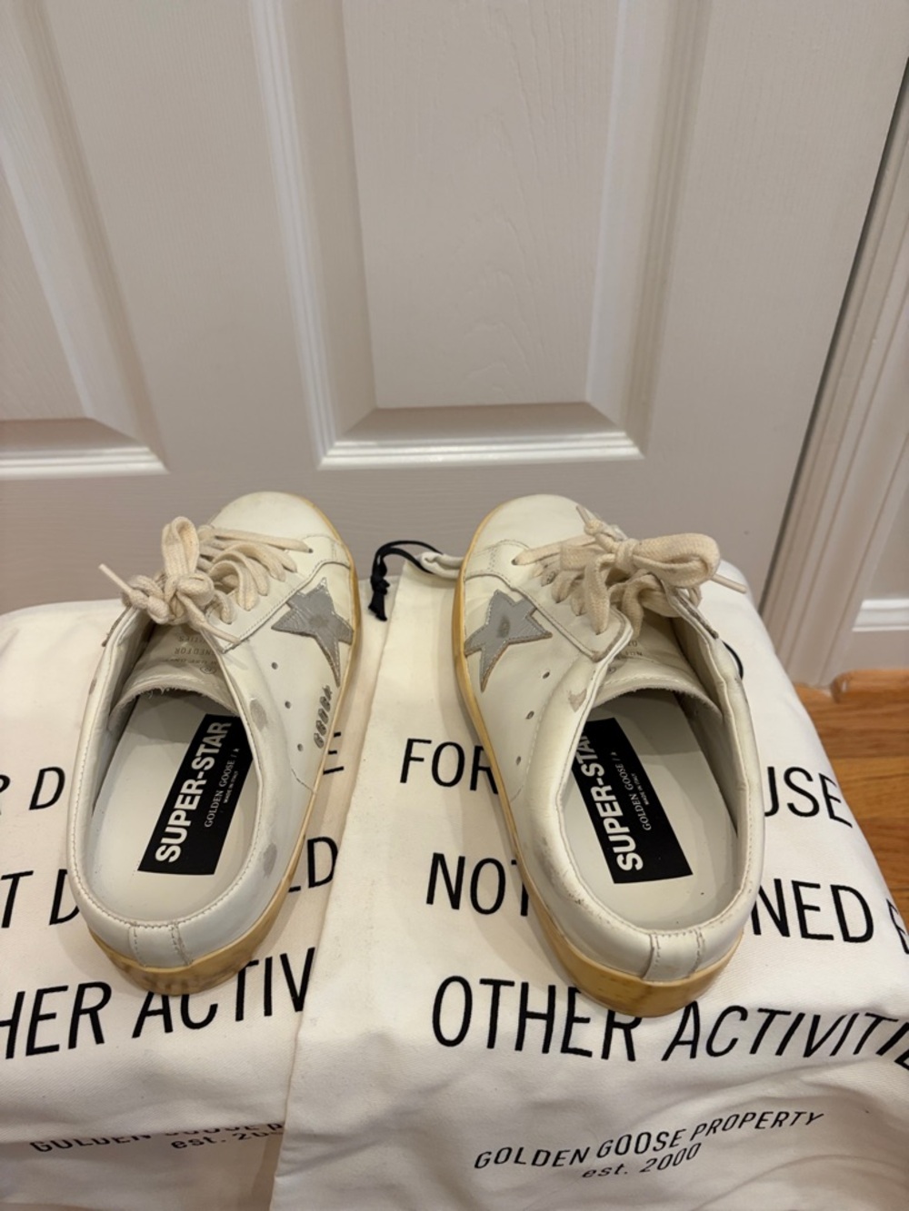 Golden Goose Cream & Silver Superstar Sneakers/Slides. Worn twice. - Picture 3 of 6